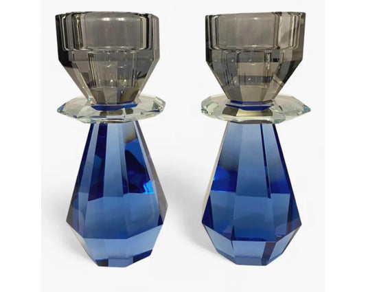 Crystal Tealight Holder (Blue/Smoke) set of 2