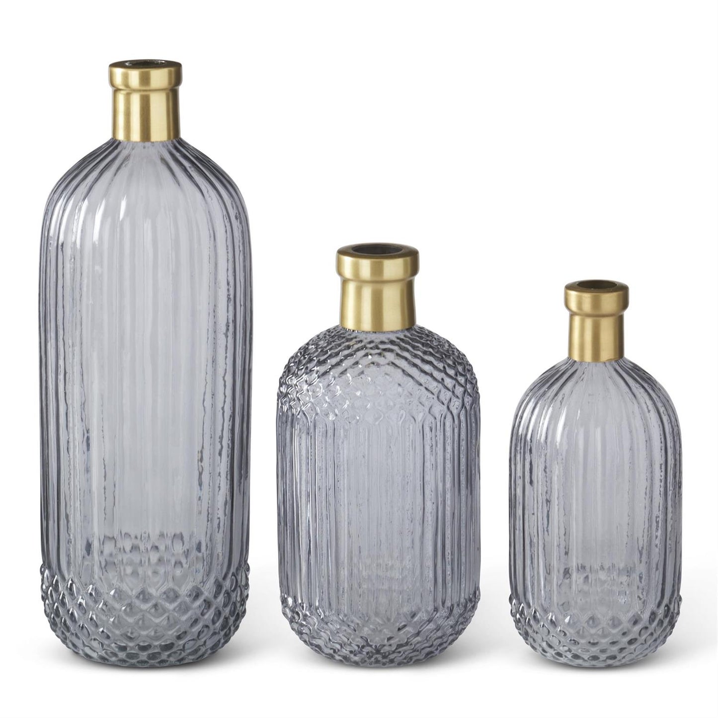 Gray Pressed Glass Vases with Gold Fitted Necks