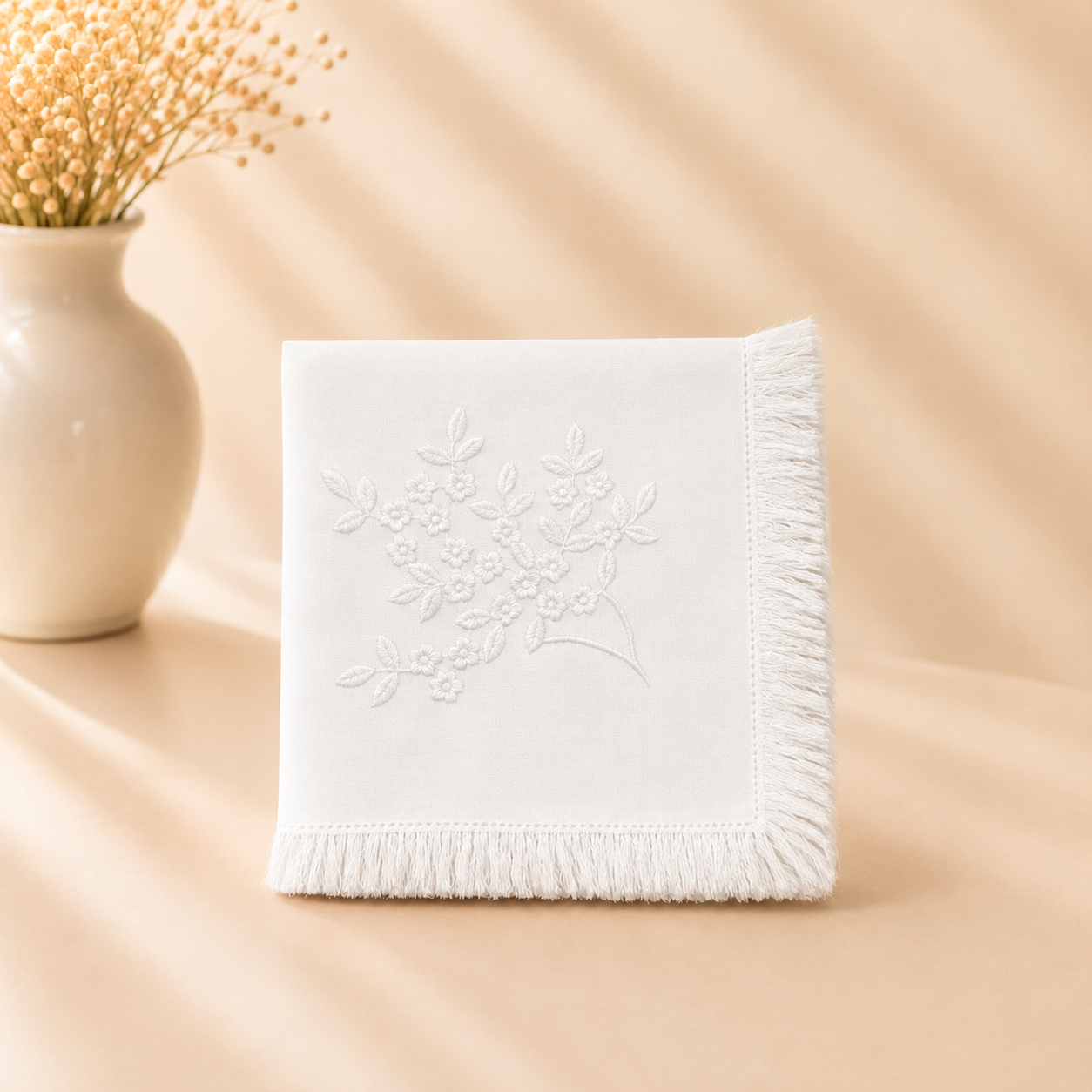 Frayed Edge White Flower Napkin Set of 4 20”x20”