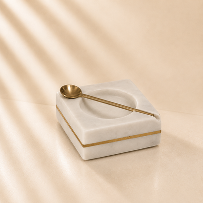 Marble Salt Cellar/Gold Spoon- SQ