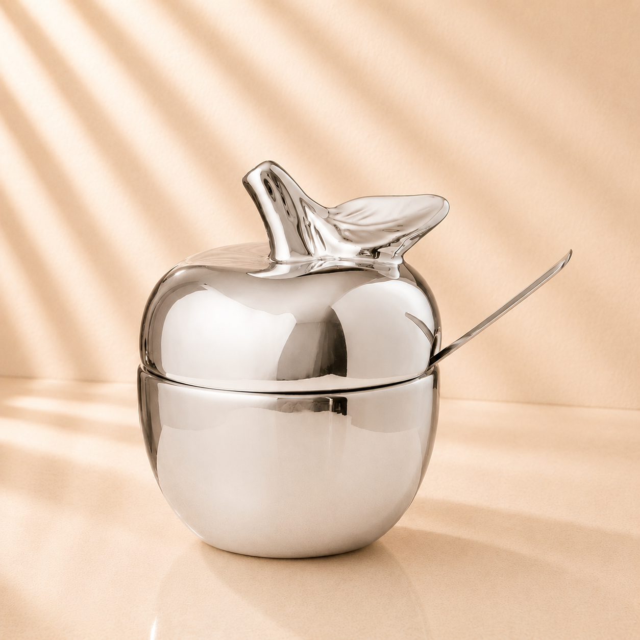 Silver Apple Honey Dish With Spoon