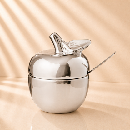 Silver Apple Honey Dish With Spoon