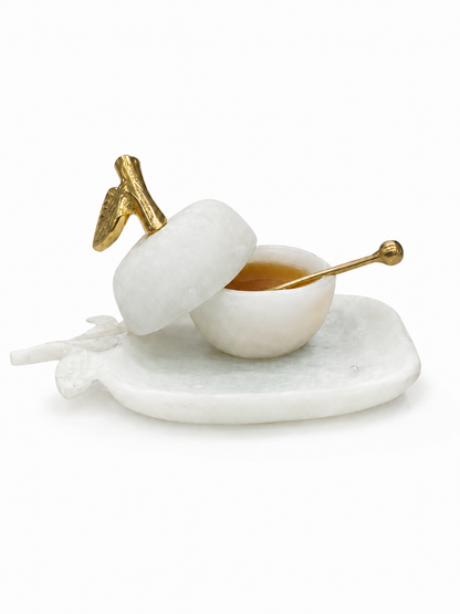 Resin Apple Honey Dish With Gold Accents