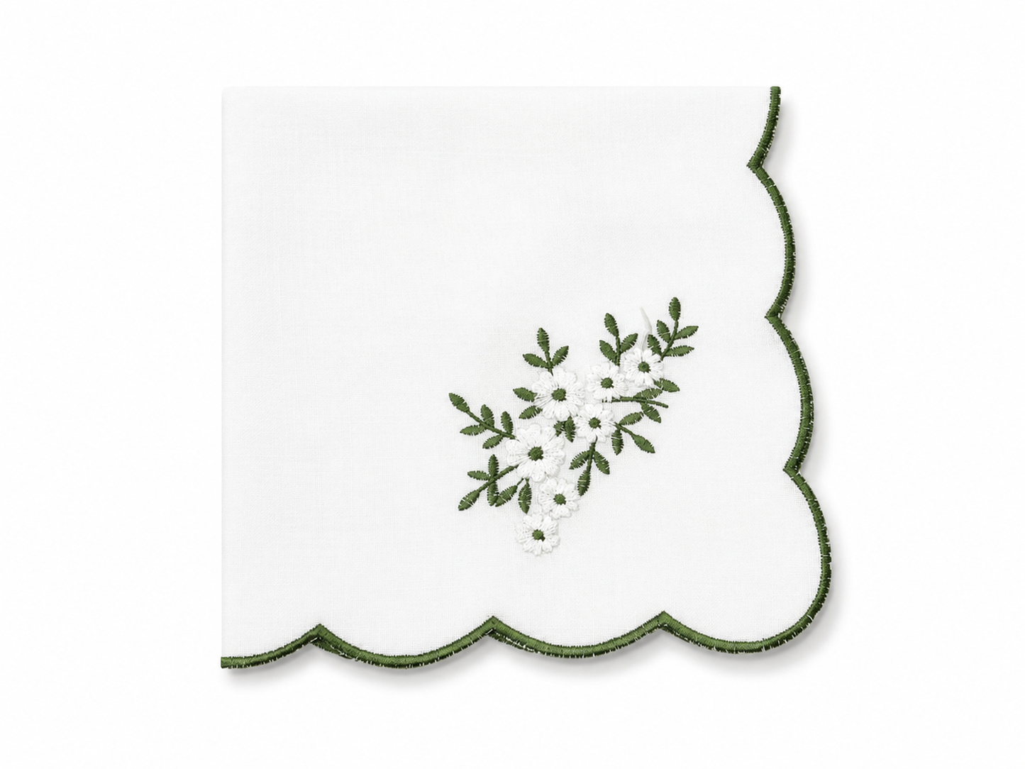 Scallop Edge Green Flower Napkin Set of 4 20”x20”