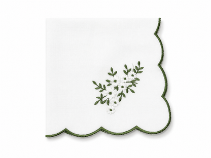 Scallop Edge Green Flower Napkin Set of 4 20”x20”