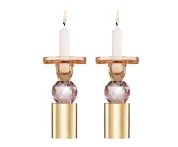 Pink Crystal Candlestick Set of 2