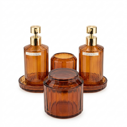 Amber Ribbed Glass Bathroom Set 5 Piece Set
