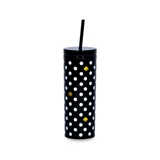 Polka Dots Tumbler with Straw Black & White