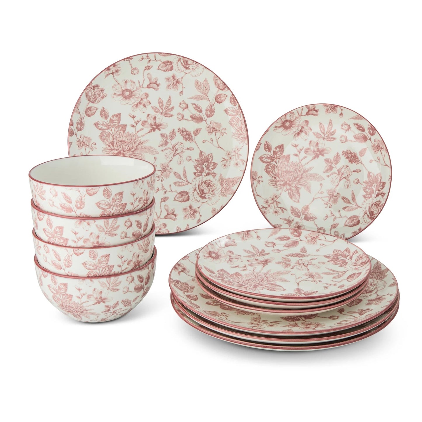 Dahlia Toile Vintage Pink Collection Dinnerware Set 12pcs