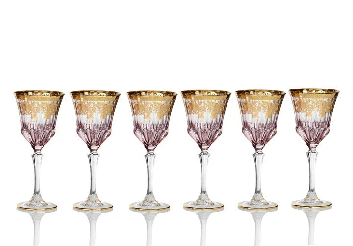 Pink/Gold Wine Glass- 6 set