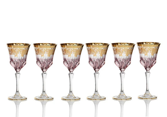 Pink/Gold Wine Glass- 6 set