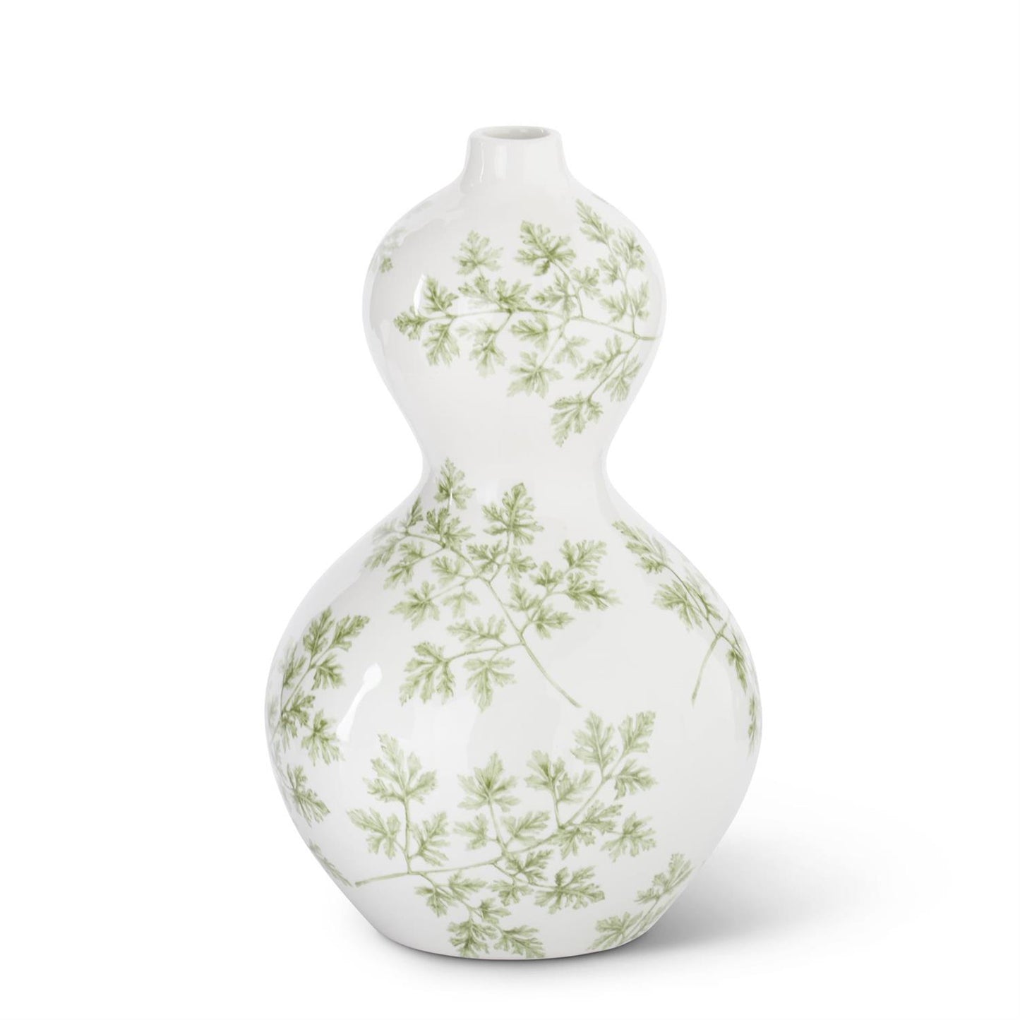 Green Foliage White shaped vase 9.75”