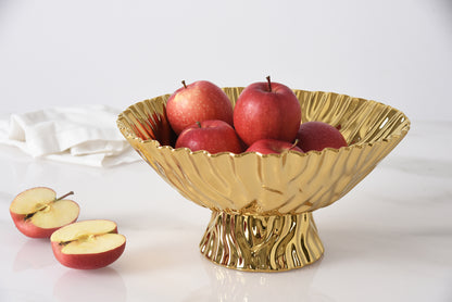 Large Gold Crinkle Footed Bowl