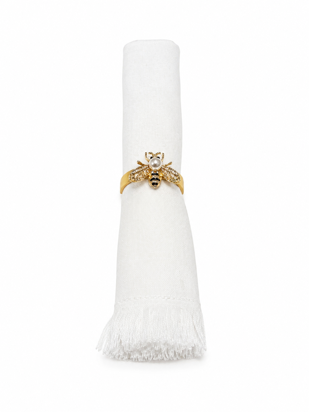 Rhinestone Pearl Bee Napkin Ring Set of 4