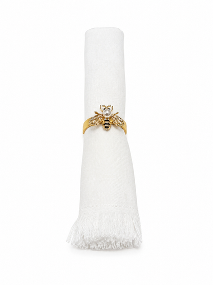 Rhinestone Pearl Bee Napkin Ring Set of 4