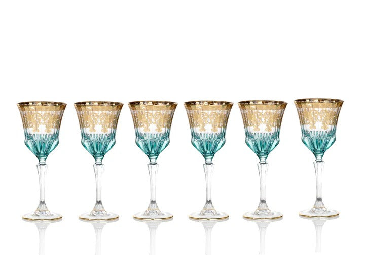 Blue/Gold Wine Glass- 6 set