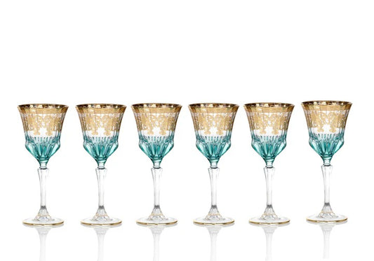 Blue/Gold Wine Glass- 6 set