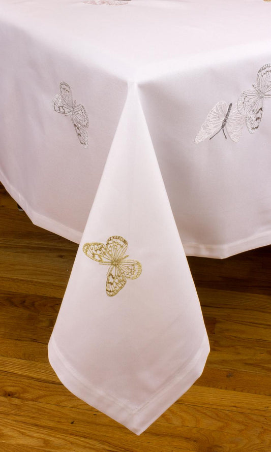 Butterfly Gold/Silver White Tablecloth