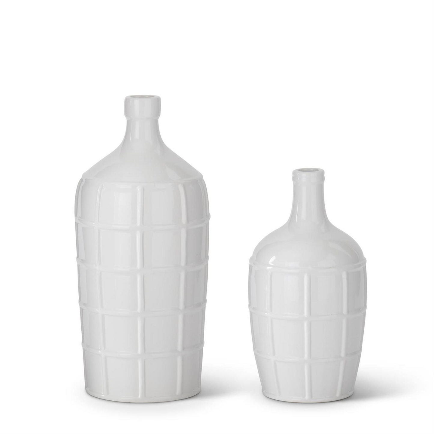 Grid Pressed White Ceramic Vases