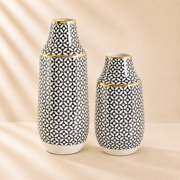 Black/White Circle Diamond Vase 15"