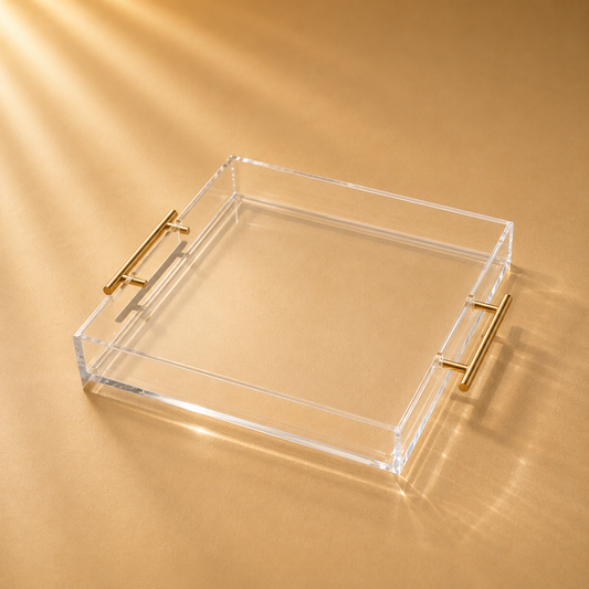 Acrylic Tray Gold Handles 14”x14”