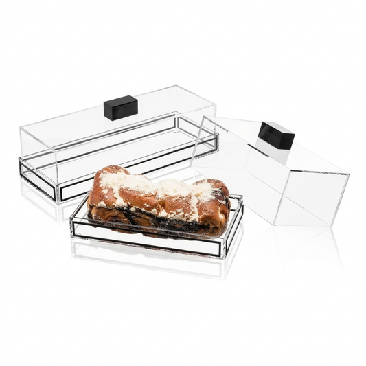 Clear Black Cake Tray W/ Clear Lid - 2 Sizes