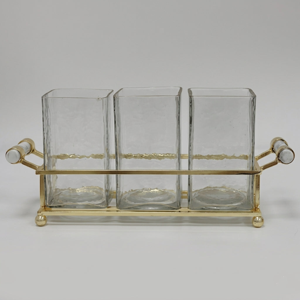 Cutlery Holder with Gold Frame & Clear Handles