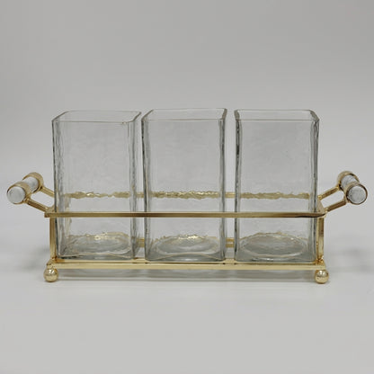 Cutlery Holder with Gold Frame & Clear Handles