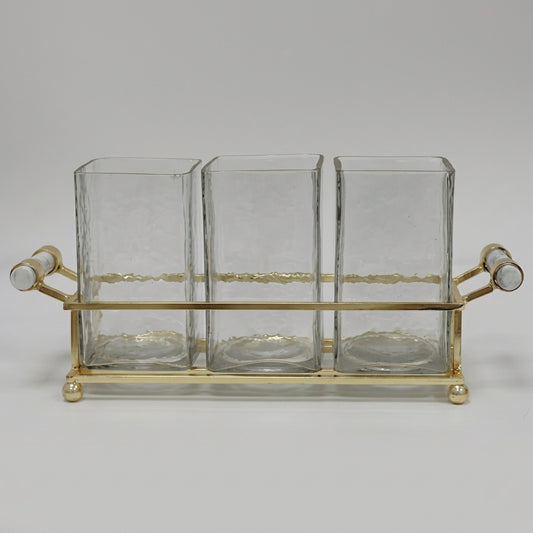 Cutlery Holder with Gold Frame & Clear Handles