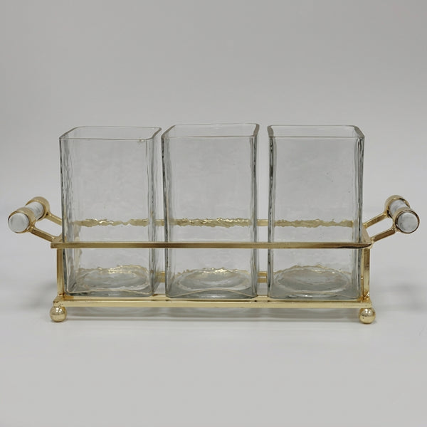 Cutlery Holder with Gold Frame & Clear Handles