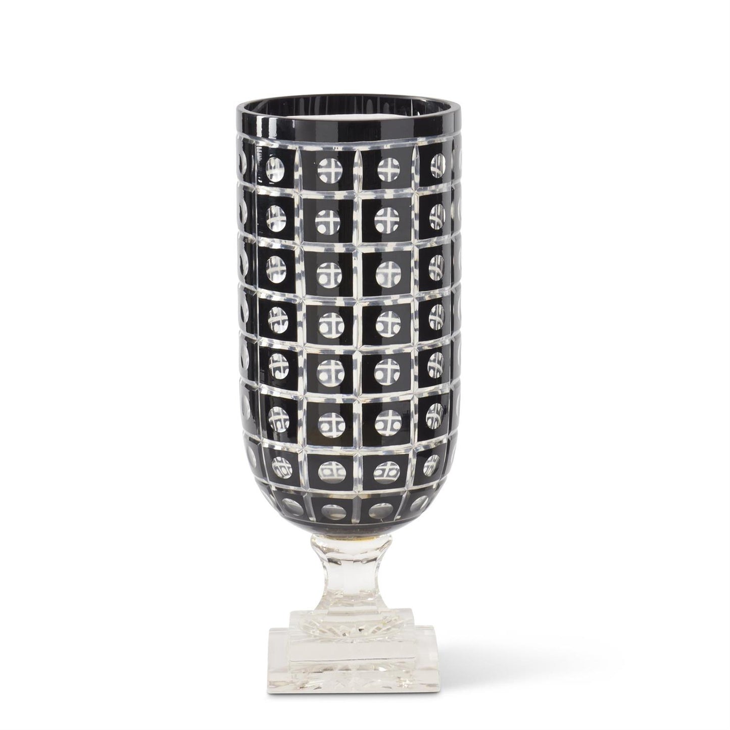 Dot Cut Vase with Clear Glass Pedestal 15”