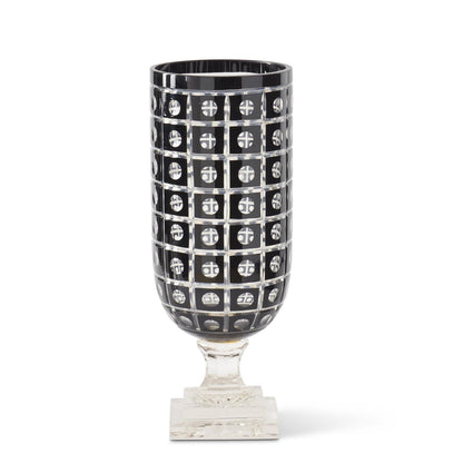 Dot Cut Vase with Clear Glass Pedestal 15”