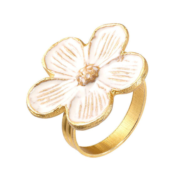 Daisy White Napkin Rings - Set of 4