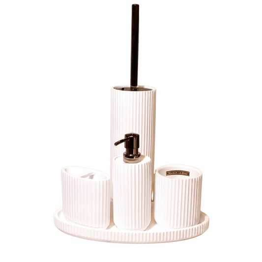 Diatomite White Ribbed Bathroom Set 5 Piece Set