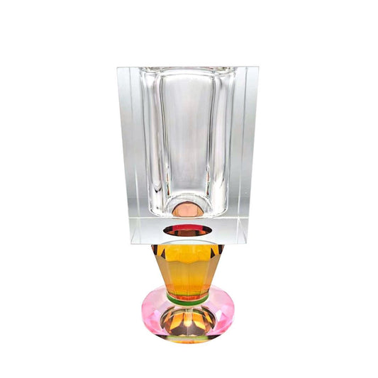 Crystal Vase with Pink and Amber Base 7.5”