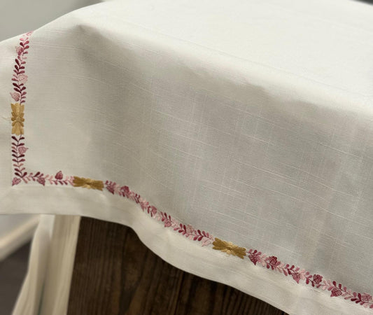 Pink Embroidered Tablecloth