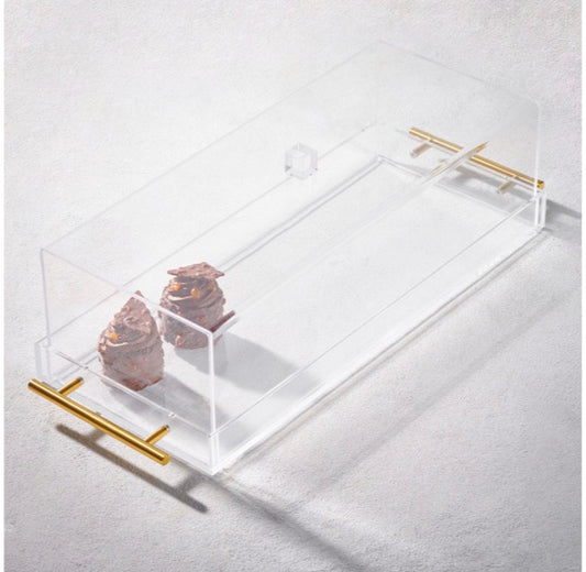 Tray W/Dome Gold Handles 7”x17”