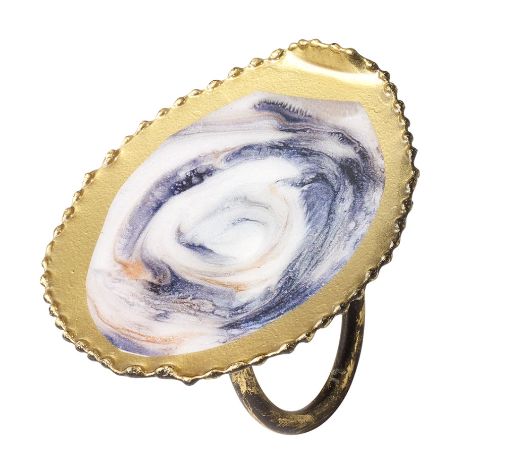 Painted Oyster Blue Napkin Ring - Set of 4