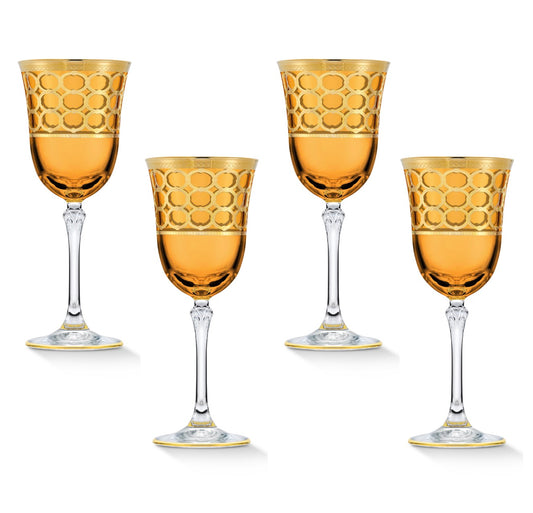 Amber Gold Rings Wine Goblet Set of 4