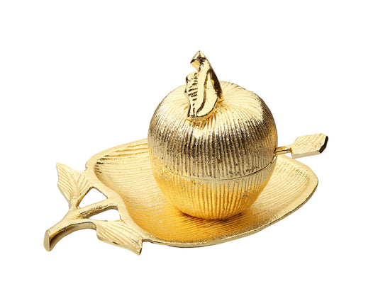 Gold Apple Dish with Honey Jar