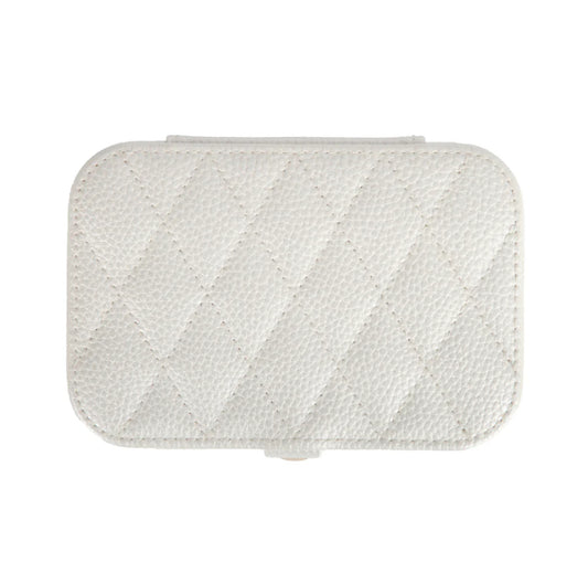 Leah Quilted Travel Jewelry Organizer - Pearl White
