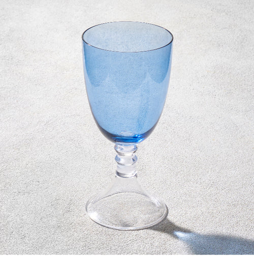 Iris Glass Goblet Blue with Clear Stem 18oz