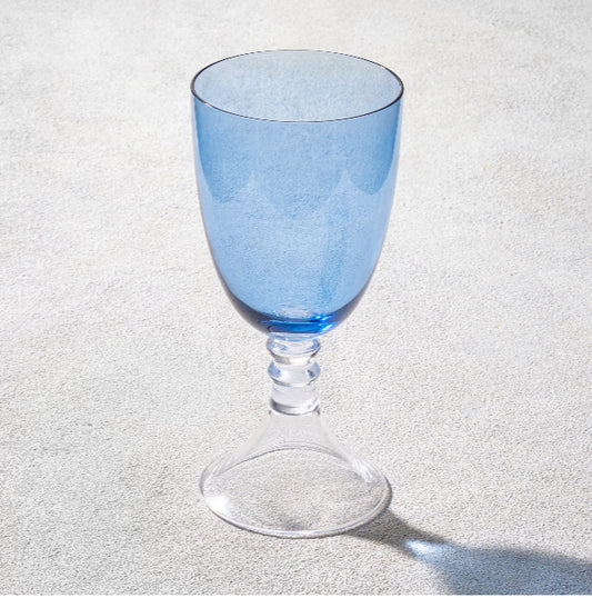 Iris Glass Goblet Blue with Clear Stem 18oz