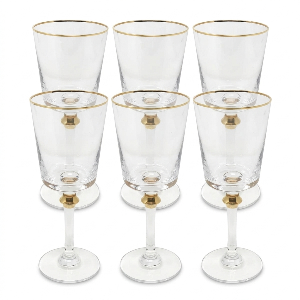 Gold Rim/Accent Glasses-6 Set