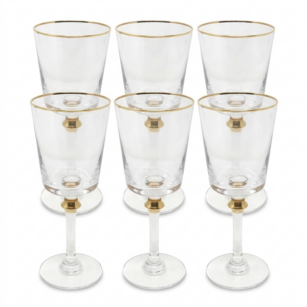Gold Rim/Accent Glasses-6 Set
