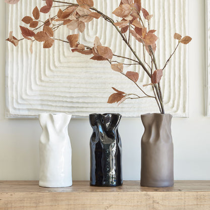 Cinched Ceramic Vase Glossy Black