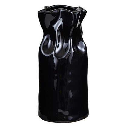 Cinched Ceramic Vase Glossy Black