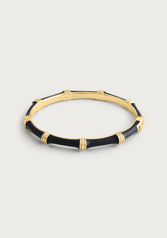 Bamboo Enameled Hinged Bangle Black