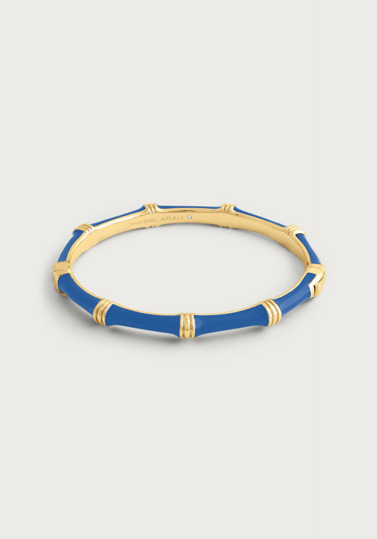 Bamboo Enameled Hinged Bangle Mediterranean Blue