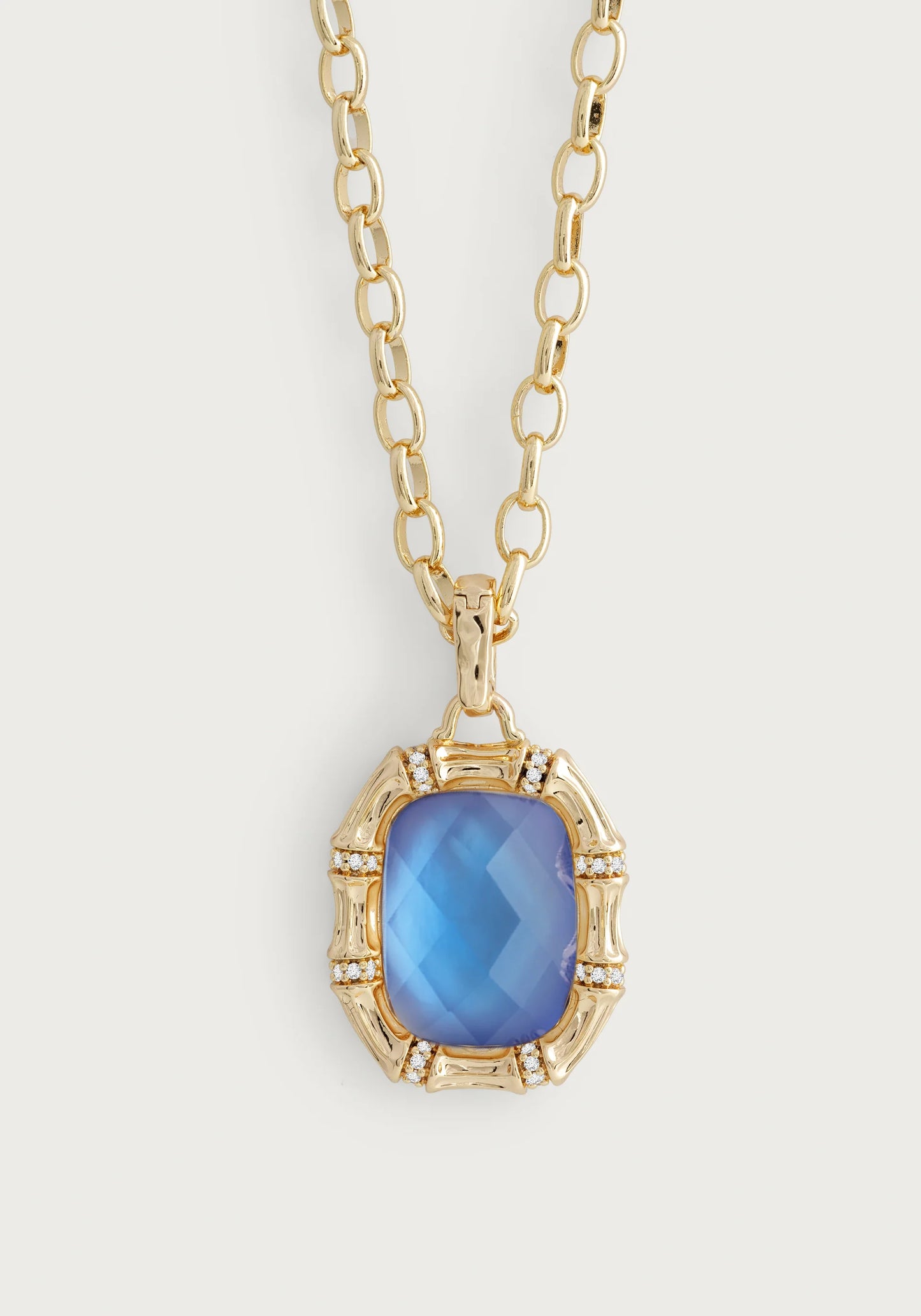 Bamboo with Stone Pendant Necklace Swiss Blue